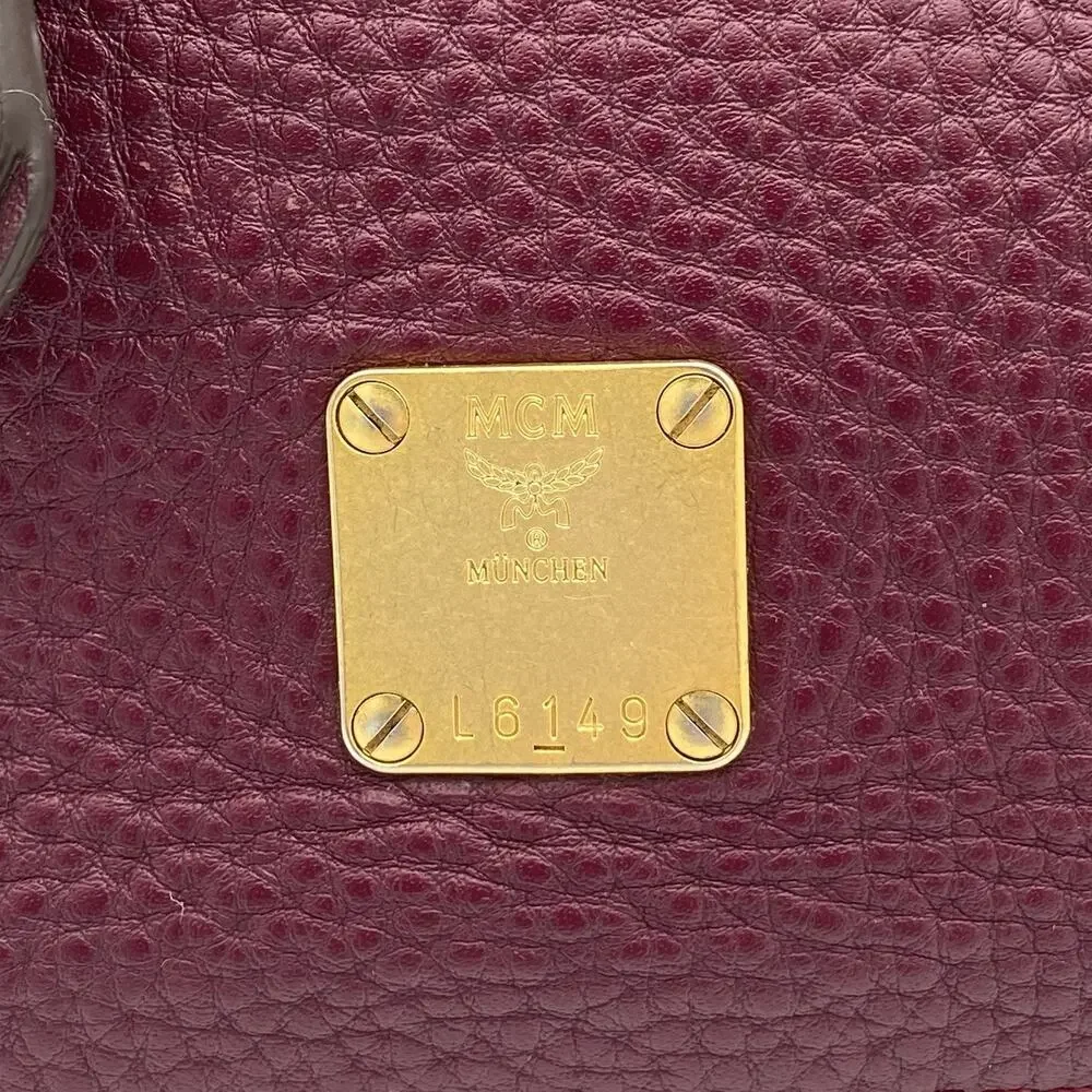 MCM Leather Satchel Burgundy Handbag Vintage Crossbody Tote Travel Purse Germany